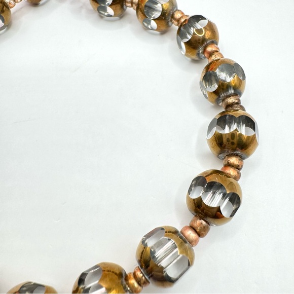 Cut Glass Round Bead Bracelet Copper Tone Electroplated Toggle Clasp 8” Length - Picture 3 of 11